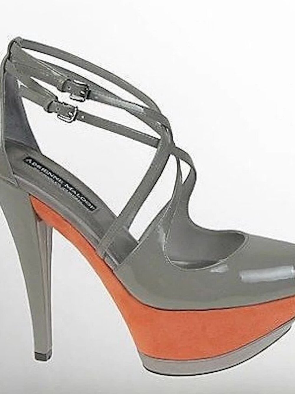 Charles Jourdan IMOGEN Grey Gray Patent Pumps Orange Heel Sandal